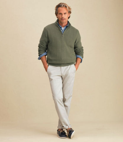 Men's Sunwashed Textured Cotton Sweater, Herringbone 1/4 Zip - US 0253