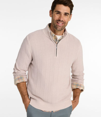 Men's Sunwashed Textured Cotton Sweater, Herringbone 1/4 Zip - US 2663