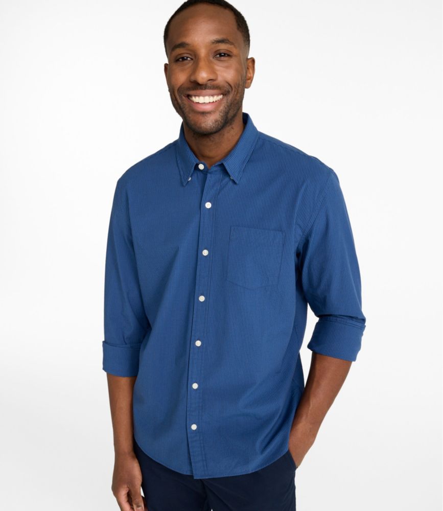 Men's Comfort Stretch Performance® Seersucker Shirt, Long-Sleeve, Slightly Fitted Untucked Fit, Stripe - US 8314
