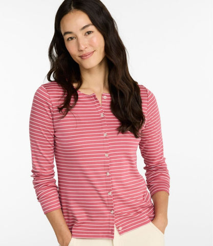 Women's Pima Cotton Tee, Long-Sleeve Crewneck Cardigan Stripe - US 2611