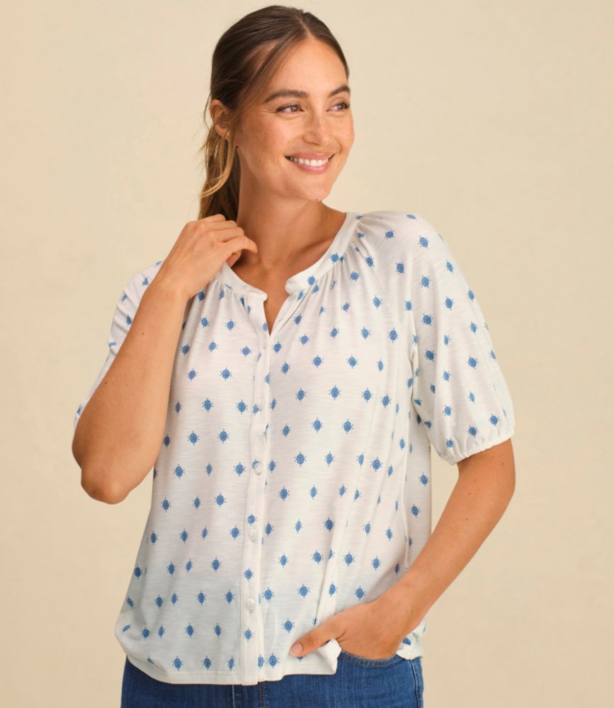 Women's Camden Hills Tee, Elbow-Sleeve Button-Front Shirt Print - US 7654