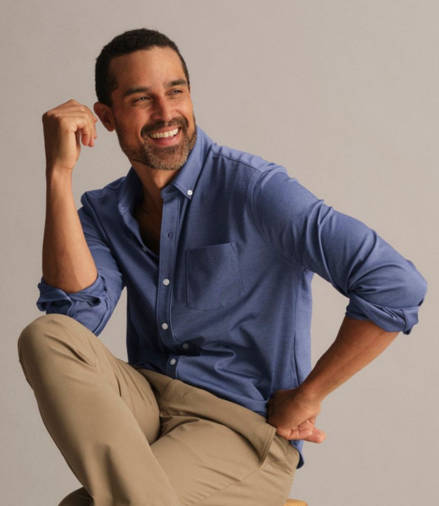 Men's Comfort Stretch Performance® Button-Front Knit Shirt, Long-Sleeve - US 9842