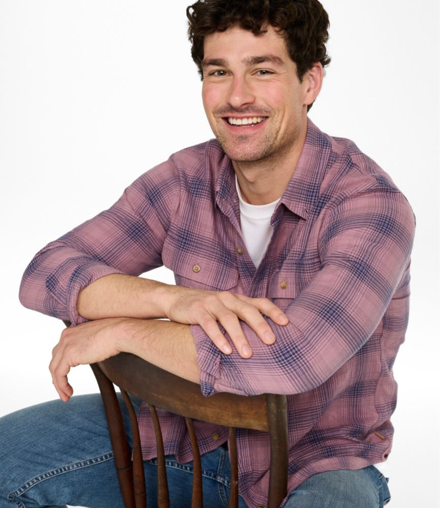 Men's Sunwashed Textured Shirt, Slightly Fitted, Plaid - US 4094