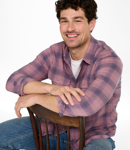 Men's Sunwashed Textured Shirt, Slightly Fitted, Plaid - US 4094