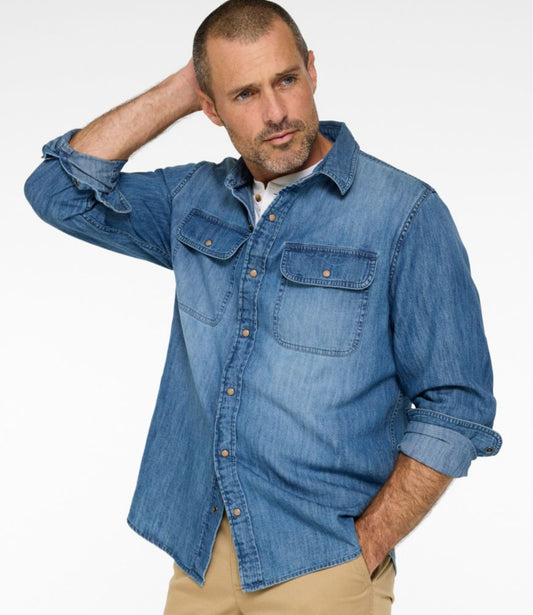 Men's Sunwashed Denim Shirt, Slightly Fitted Untucked Fit - US 7220