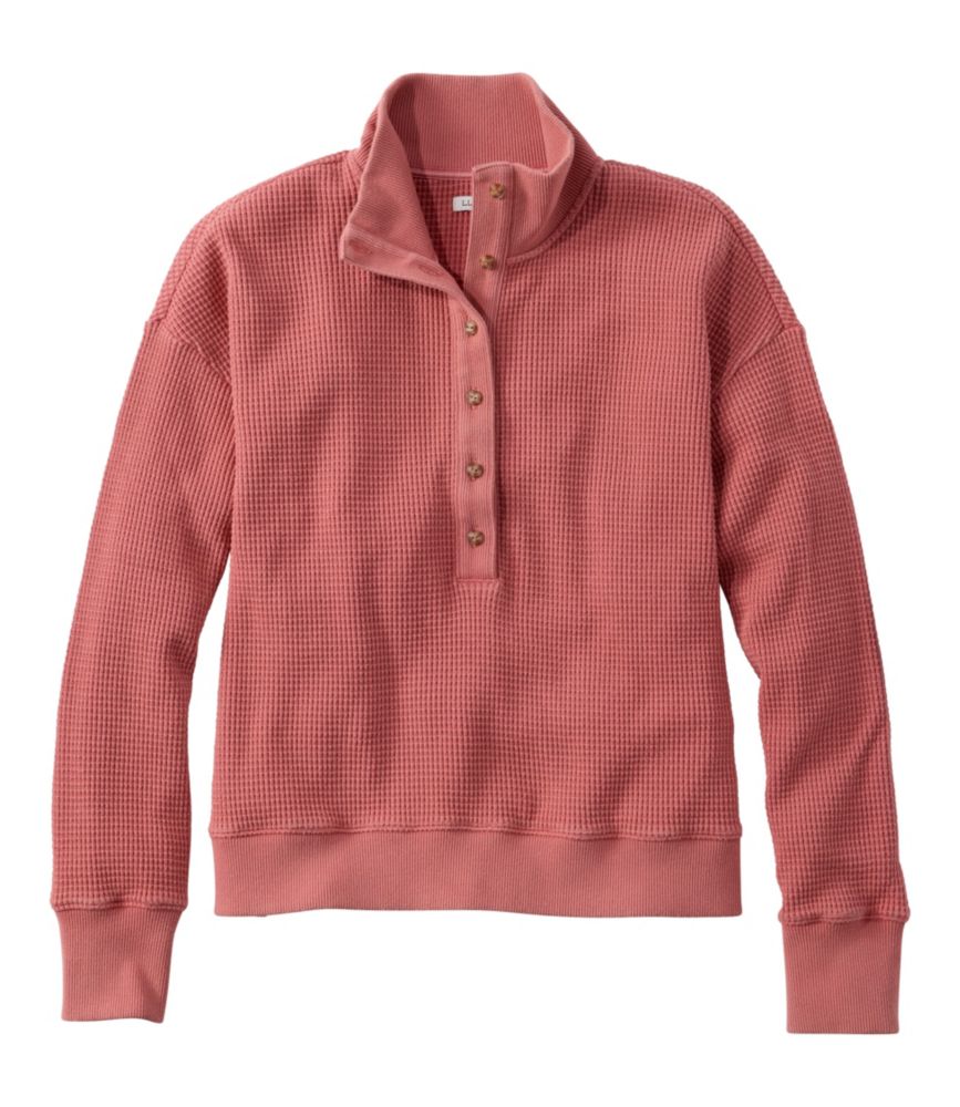 Women's Sunwashed Waffle Top, Mockneck Henley - US 4015