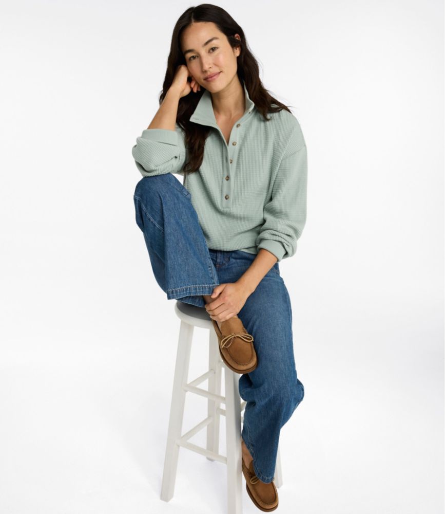 Women's Sunwashed Waffle Top, Mockneck Henley - US 0302