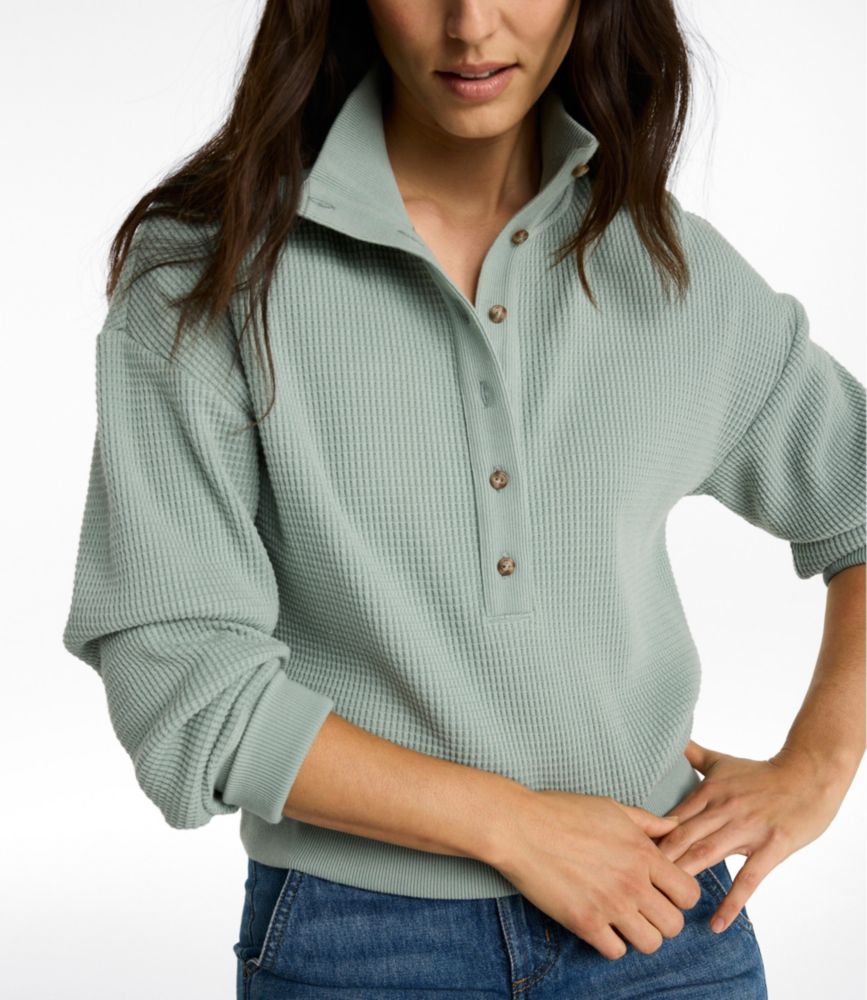 Women's Sunwashed Waffle Top, Mockneck Henley - US 0302