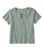 Women's Lakeside Linen/Cotton Tee, Short-Sleeve Embroidered Splitneck - US 8782