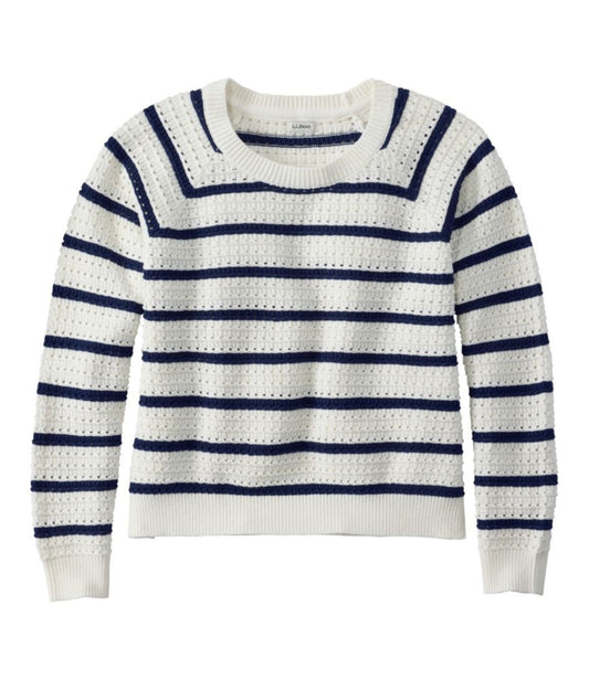 Women's Sunwashed Openwork Sweater, Crewneck Stripe - US 6257