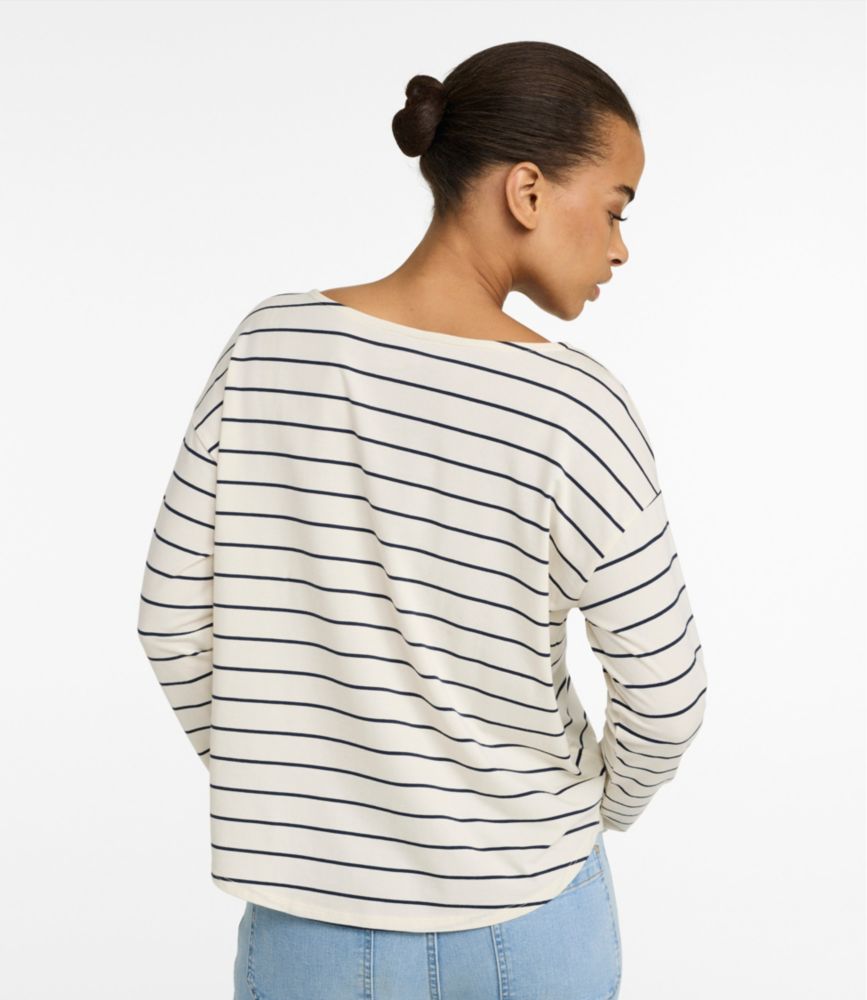 Women's Soft Stretch Supima-Blend Tee, Long Dolman-Sleeve Jewelneck Stripe - US 8652