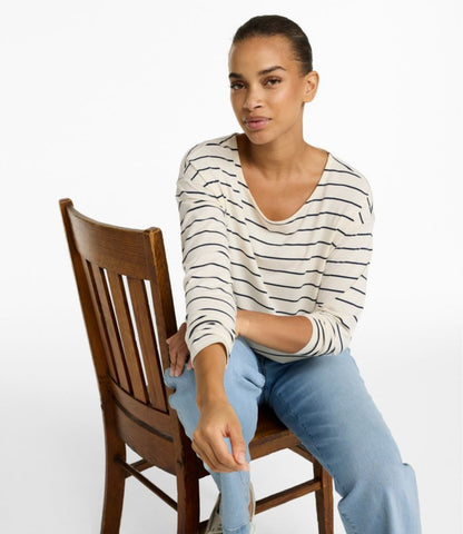 Women's Soft Stretch Supima-Blend Tee, Long Dolman-Sleeve Jewelneck Stripe - US 8652