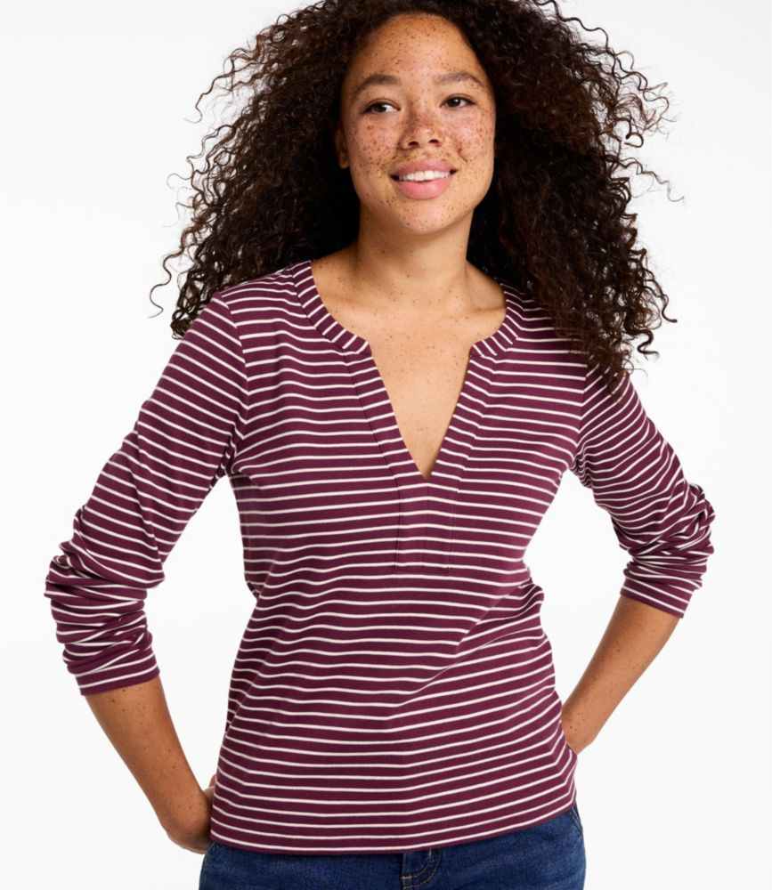 Women's L.L.Bean Tee, Long-Sleeve Splitneck Stripe - US 8074