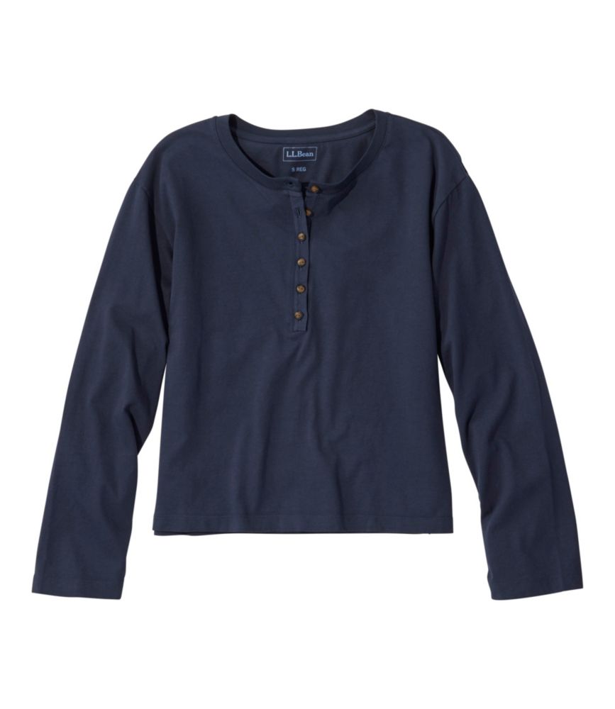 Women's Sunwashed Tee, Long-Sleeve Cropped Boxy Henley - US 3935