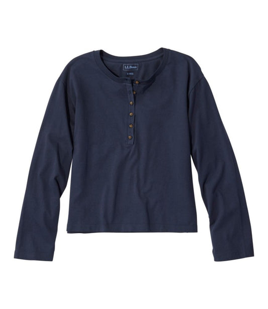 Women's Sunwashed Tee, Long-Sleeve Cropped Boxy Henley - US 3935