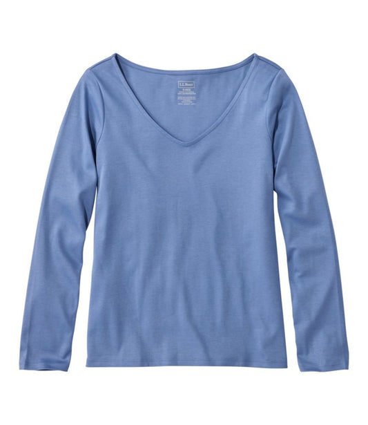 Women's Pima Cotton Tee, Long-Sleeve Open V-Neck - US 5175