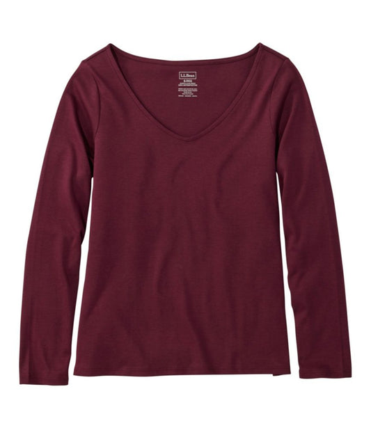 Women's Pima Cotton Tee, Long-Sleeve Open V-Neck - US 7622