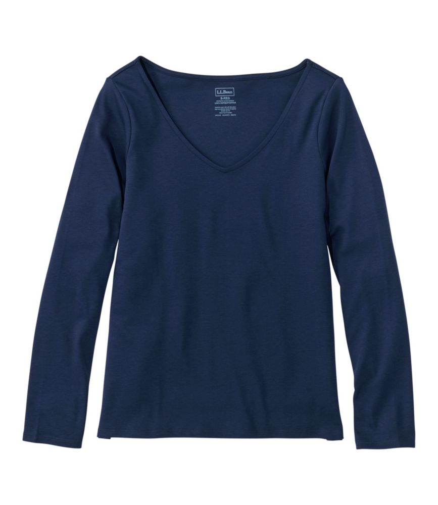 Women's Pima Cotton Tee, Long-Sleeve Open V-Neck - US 1492
