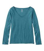 Women's Pima Cotton Tee, Long-Sleeve Open V-Neck - US 5592