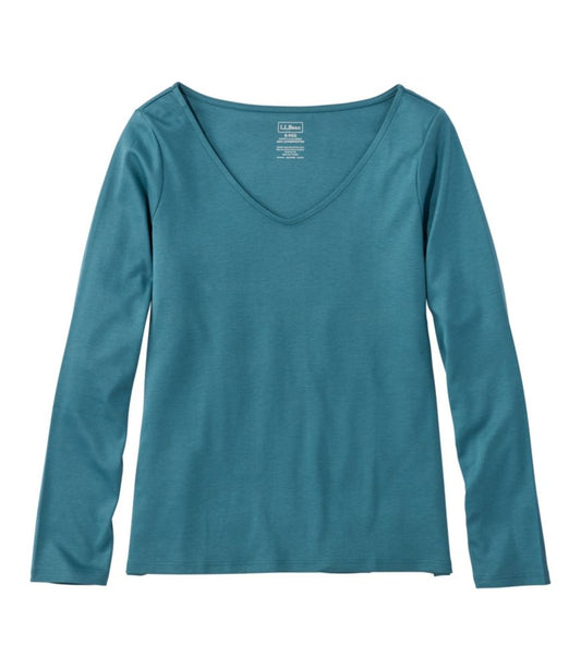 Women's Pima Cotton Tee, Long-Sleeve Open V-Neck - US 5592